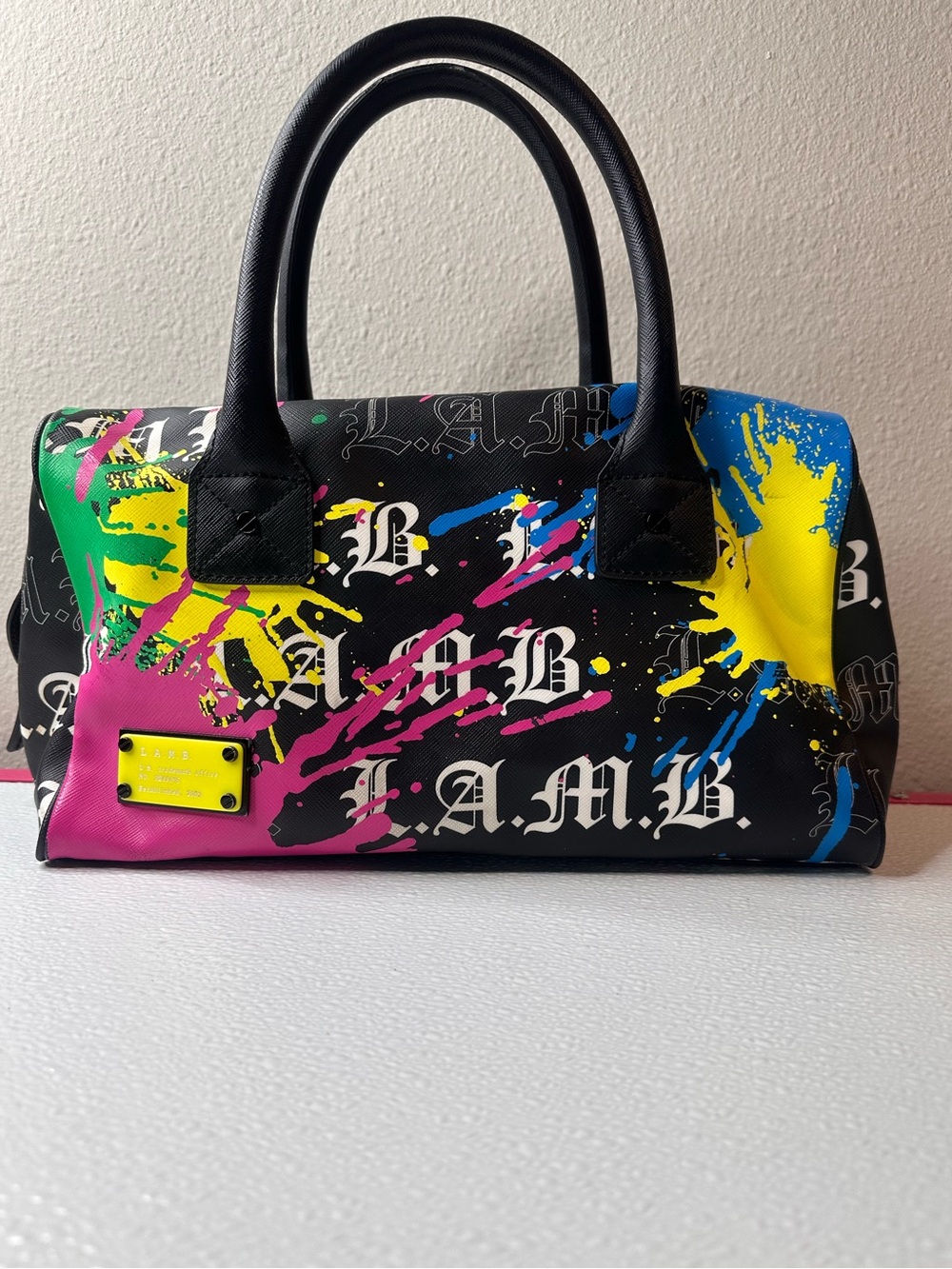 L.A.M.B. Black Multicolor Paint-Splash Satchel